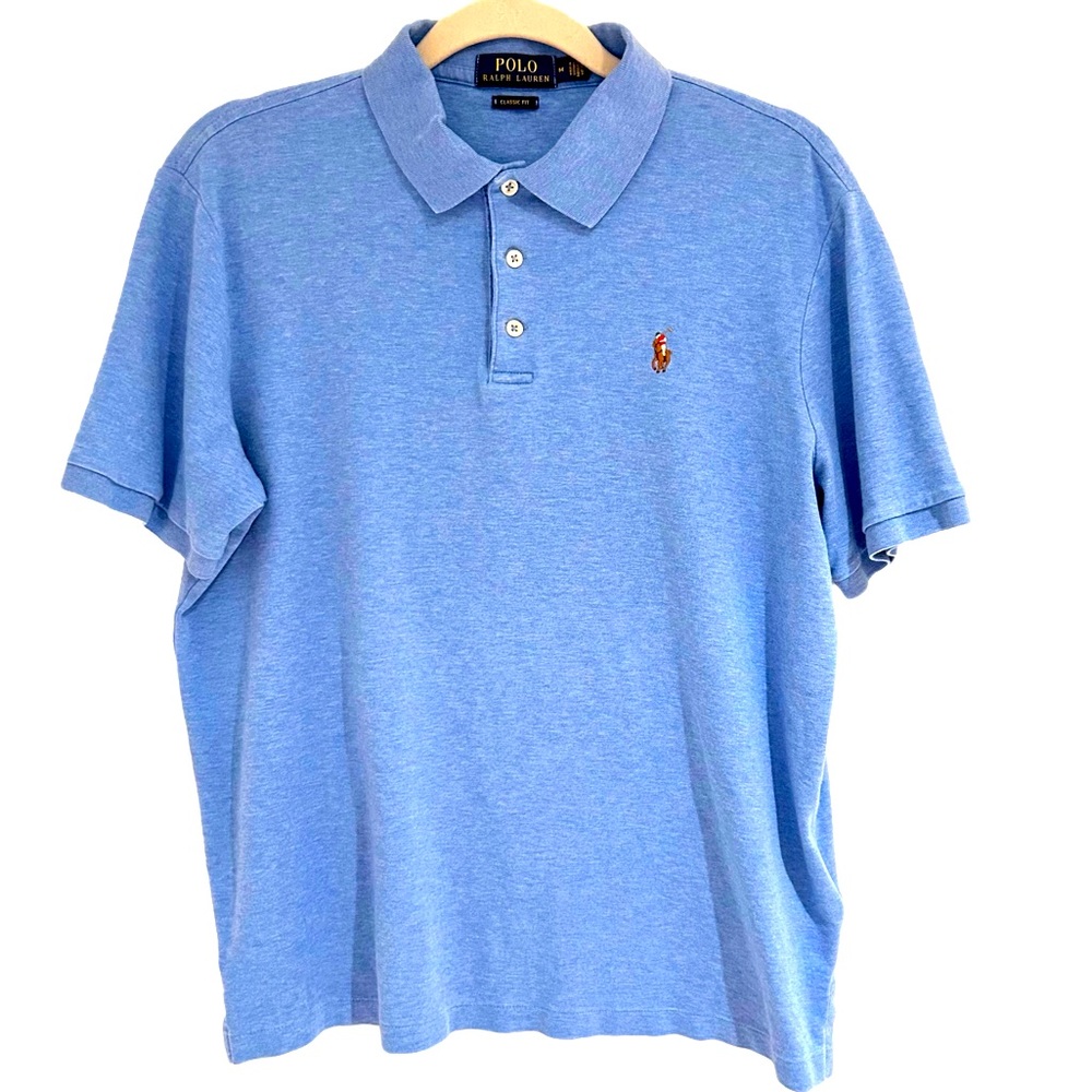 Polo Ralph Lauren Classic Fit Polo Shirt 100% Cotton Heather Light Blue Soft EUC